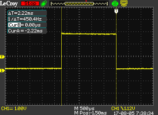 PWM output Oscillscope screenshot of PWM output.